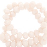 Faceted glass beads 8x6mm disc Light peach beige-pearl shine coating